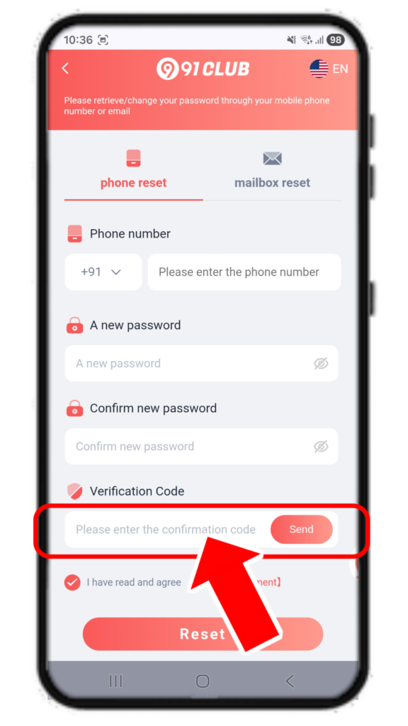 91 club forgot passsword